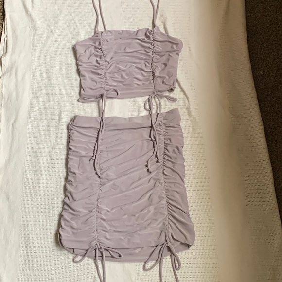 2PC Lilac/Lavender Ruched Skirt & Cropped Cami Set - Picture 1 of 5